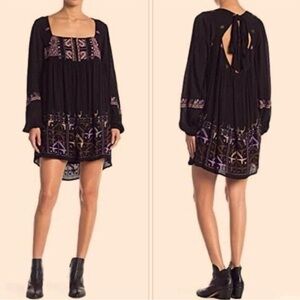 Free People Black Rhiannon Mini Dress Boho Size Large
